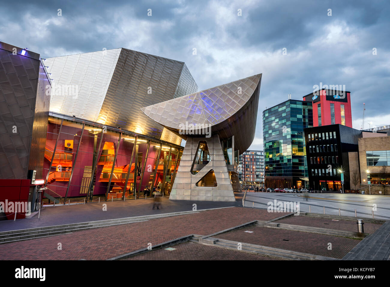 The Lowry is a theatre and gallery complex situated on Pier 8 at Salford Quays, in Salford, Greater Manchester, England. Stock Photo