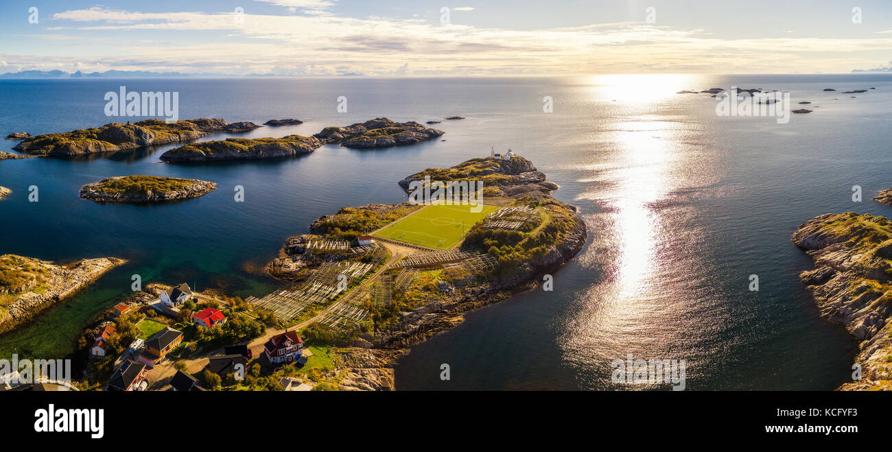 Football field in Henningsvaer from above Stock Photo