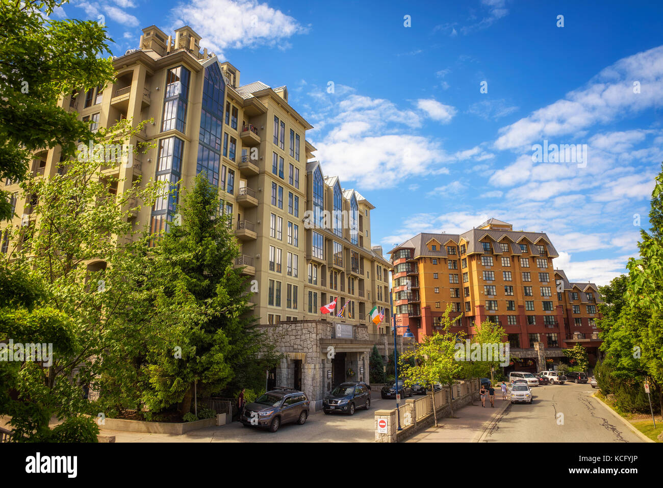 Modern hotels in Whistler Village, Canada Stock Photo