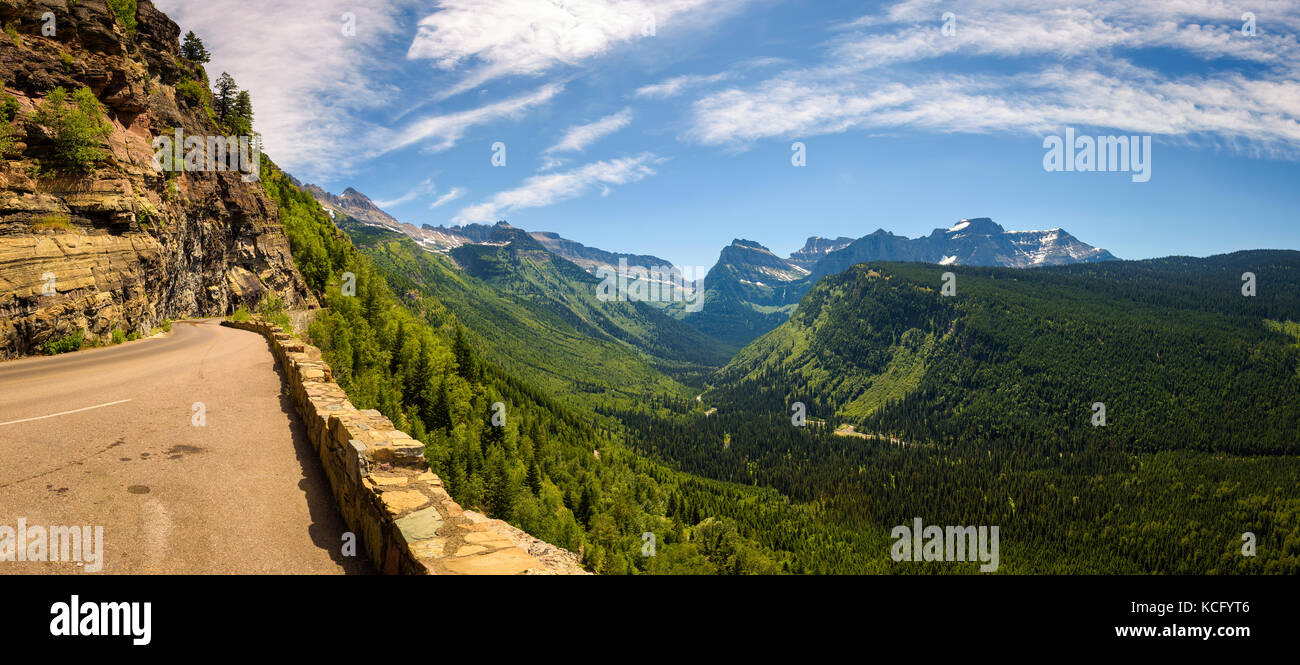 Going to the Sun Road with panoramic view of Glacier National Pa Stock Photo