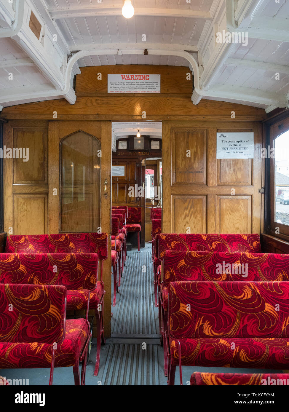 Manx Electric Railway Winter Saloon car number 20 interior. Manufactured 1899. Stock Photo