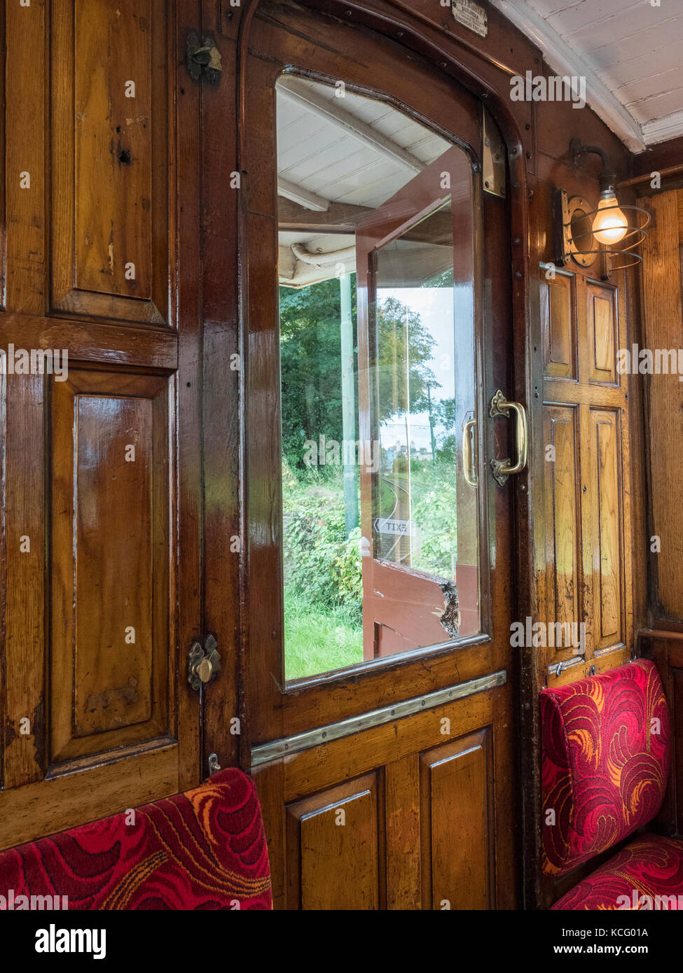 Manx Electric Railway Winter Saloon car number 20 interior. Manufactured 1899. Stock Photo