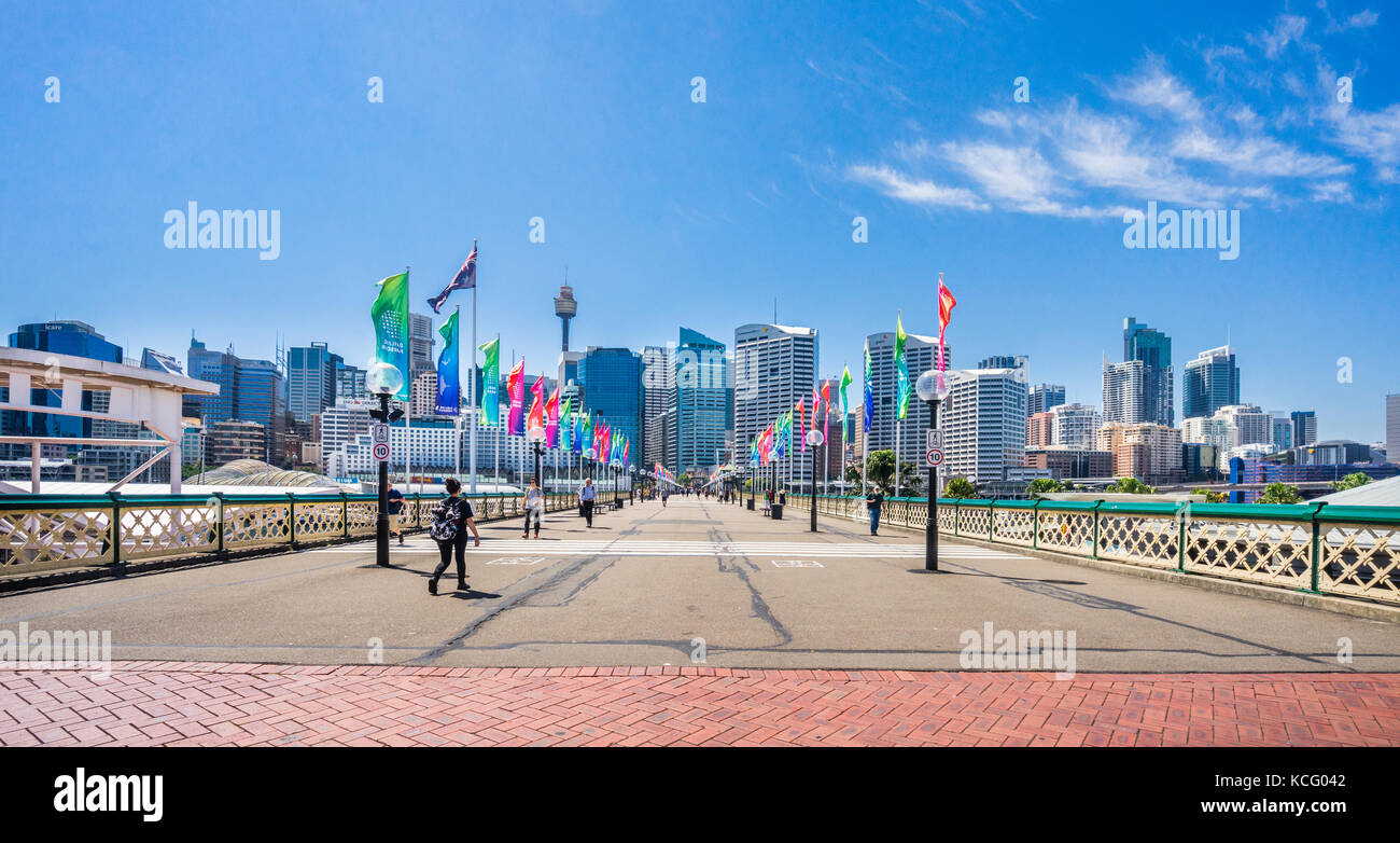 Australia, New South Wales, Sydney, Darling Harbour, Pyrmont Bridge looking towards the CBD Stock Photo