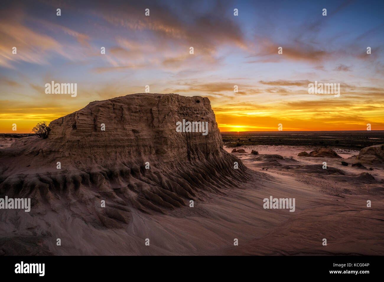 Sunset over Walls of China in Mungo National Park, Australia Stock Photo