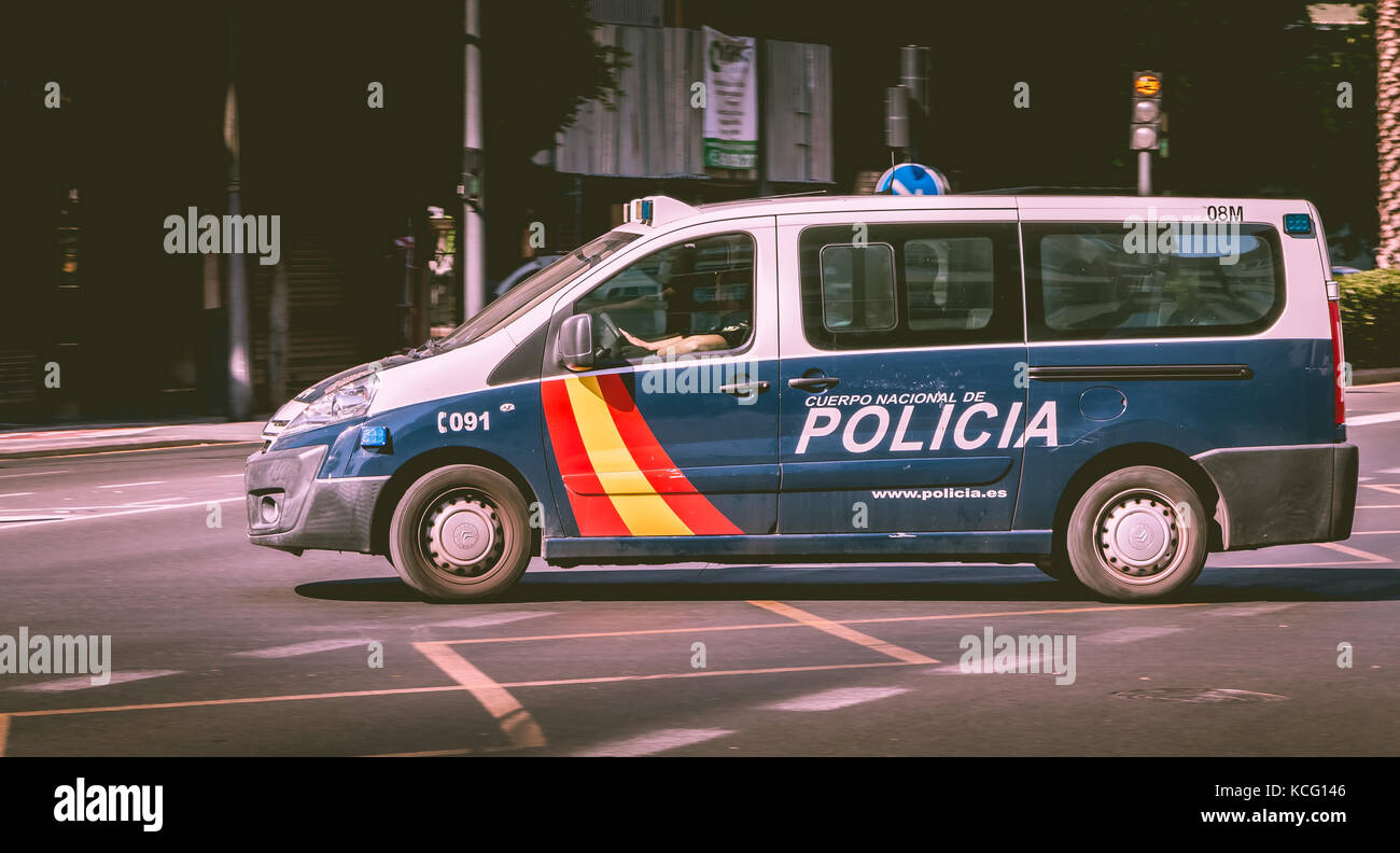VALENCIA, SPAIN June 18, 2017 Spanish police car driving in an