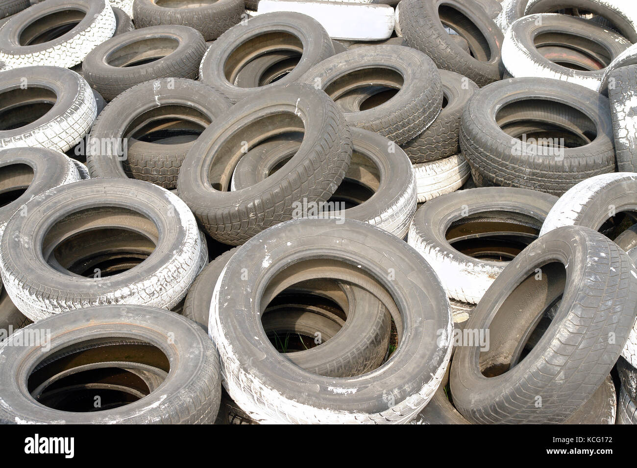 Heap of used car tires Stock Photo