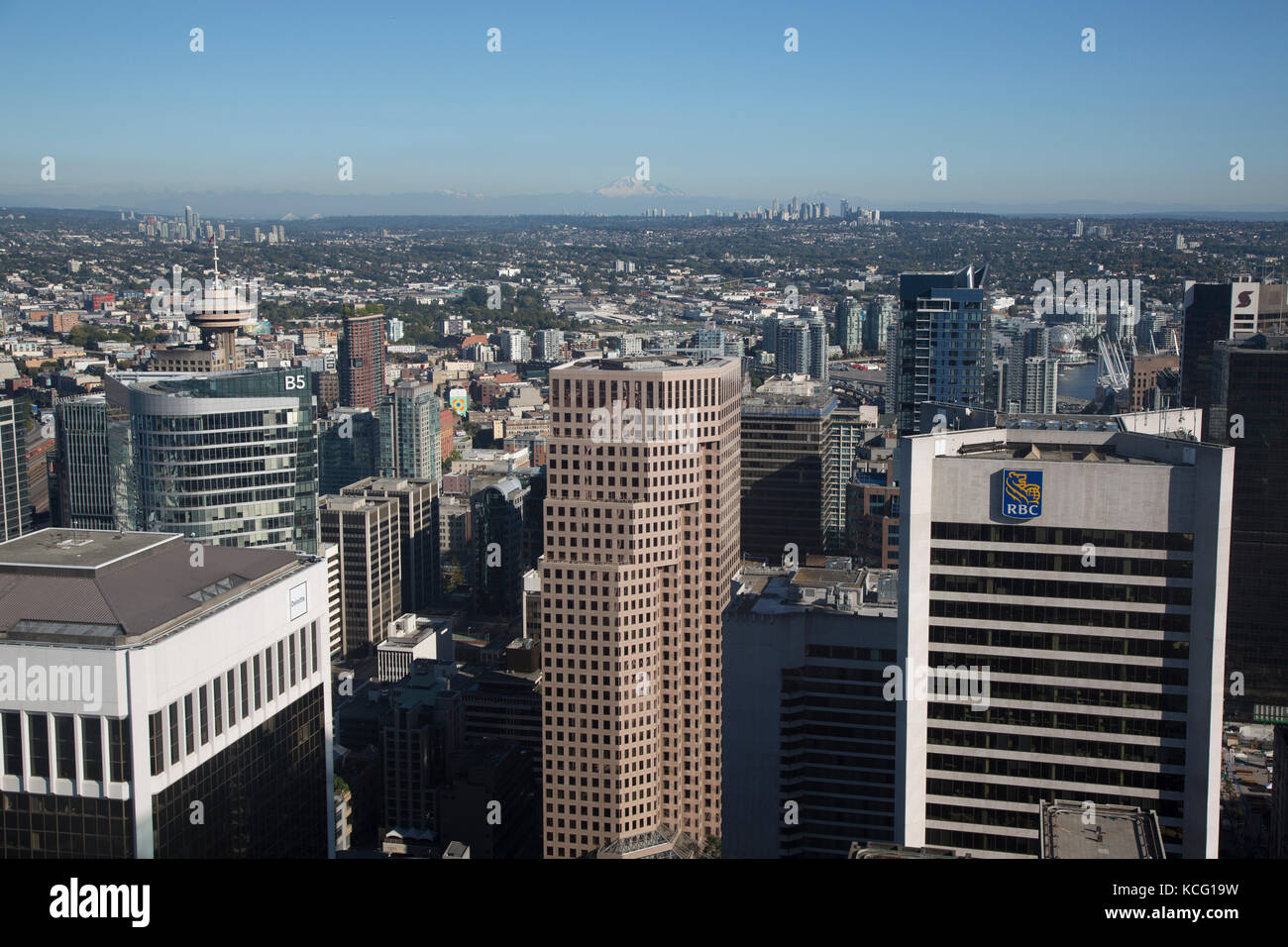 North America, Canada, British Columbia, Vancouver, high angle view near Port area of Vancouver, City skyline. Stock Photo