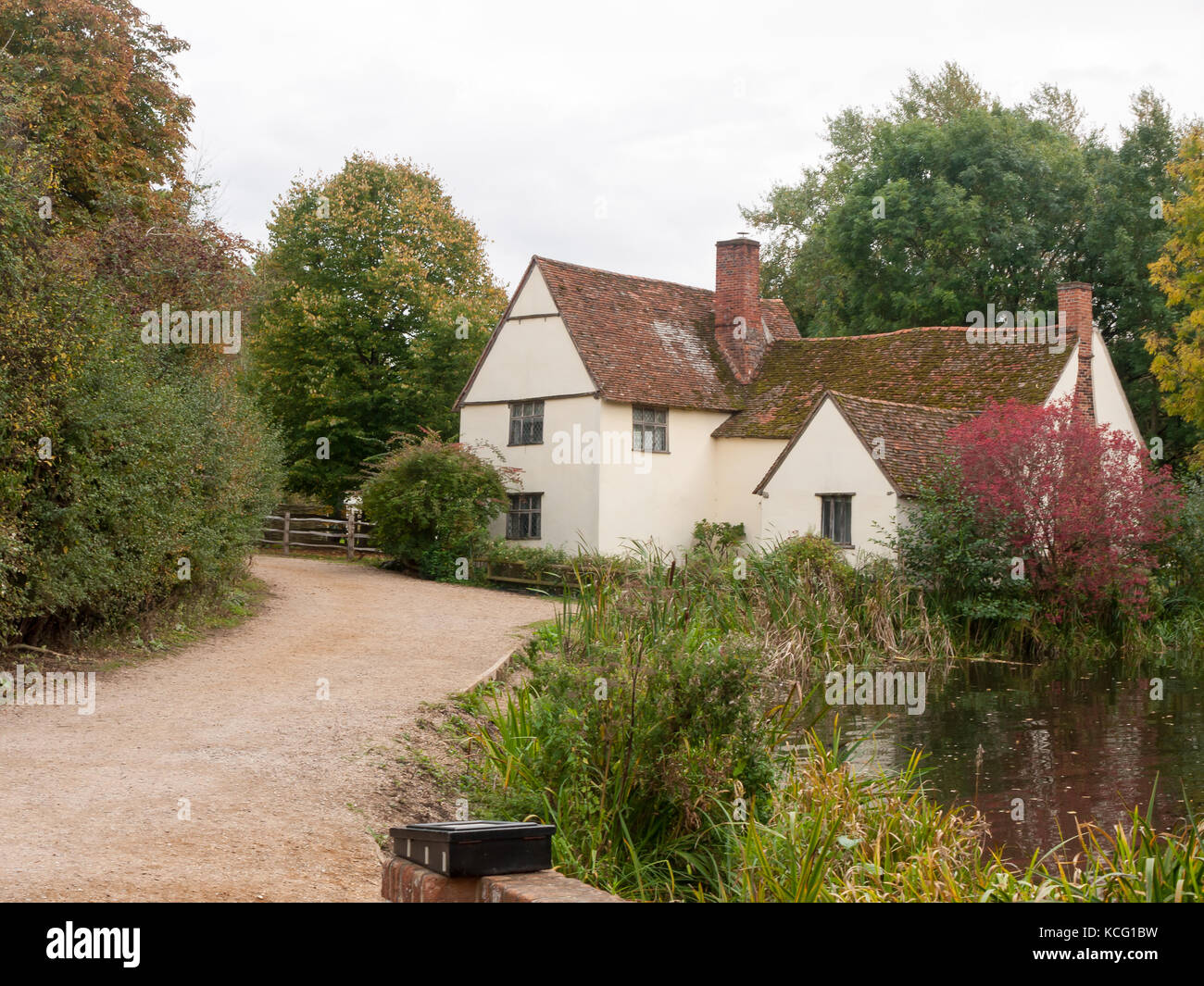 willy lotts cottage in flatford mill during the autumn no people; Suffolk; England; UK Stock Photo