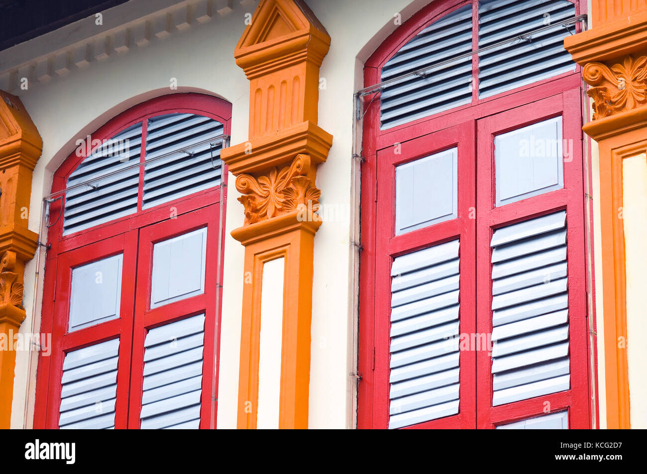 colorfully painted windows, Singapore Stock Photo
