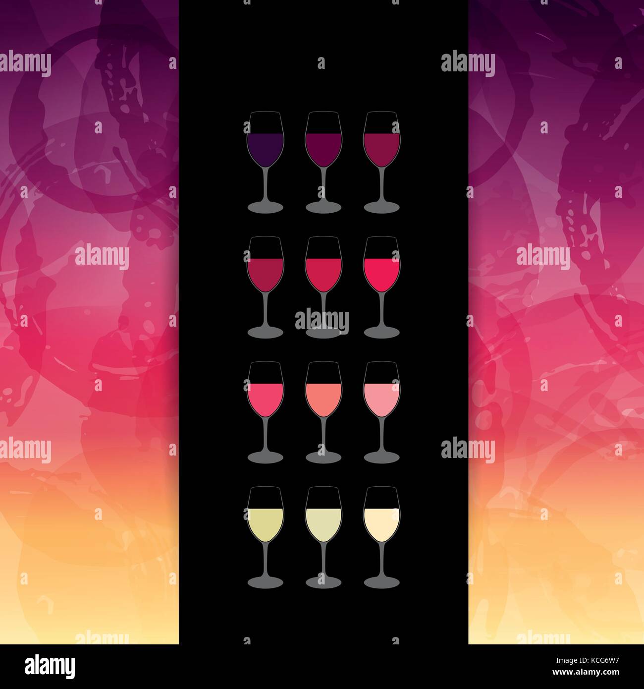 Background stains and colors of wine. Template for wine list or presentation with illustrations wineglasses Stock Vector