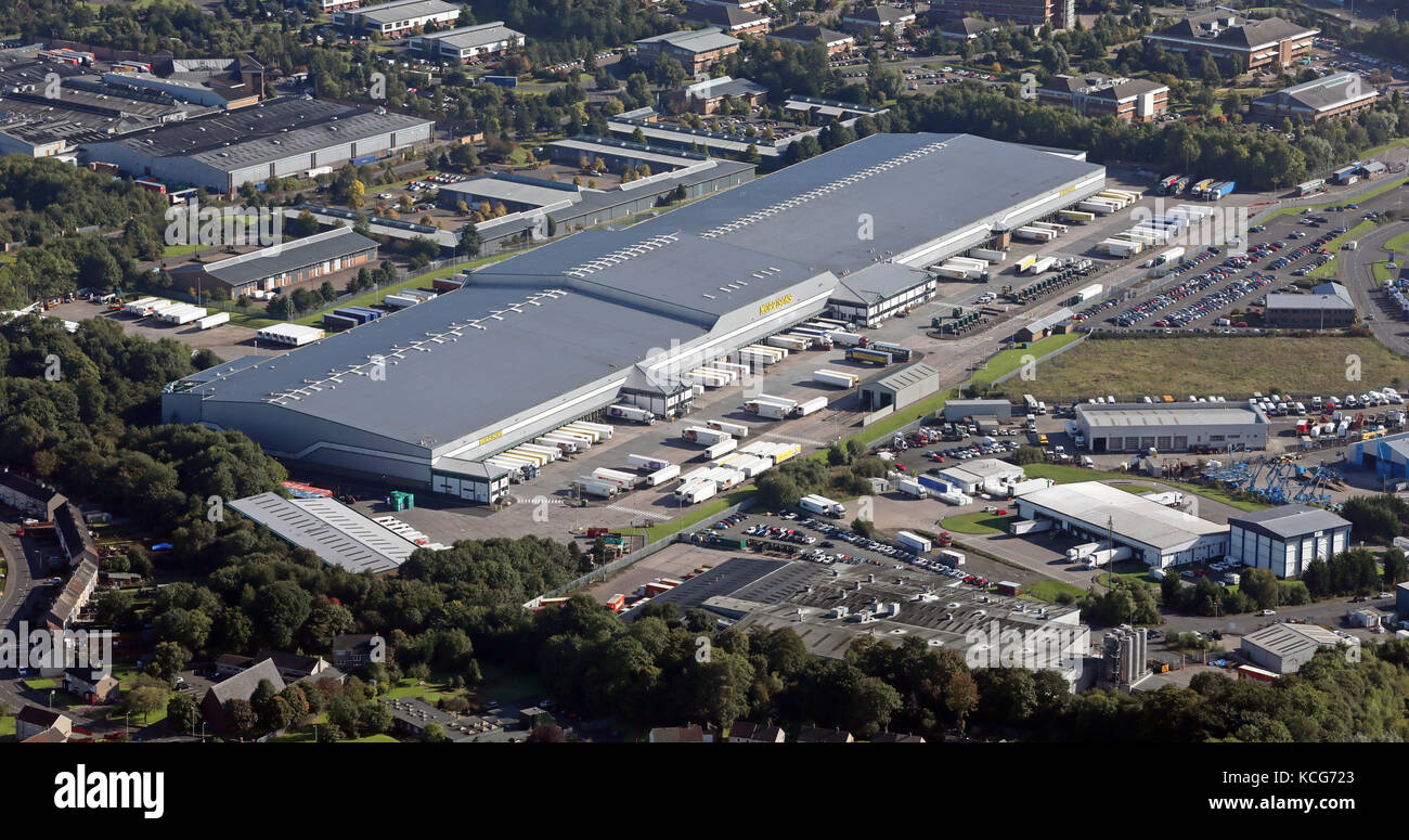 aerial view of Morrisons Distribution centre at Bellshill ML4 3AD, Scotland Stock Photo
