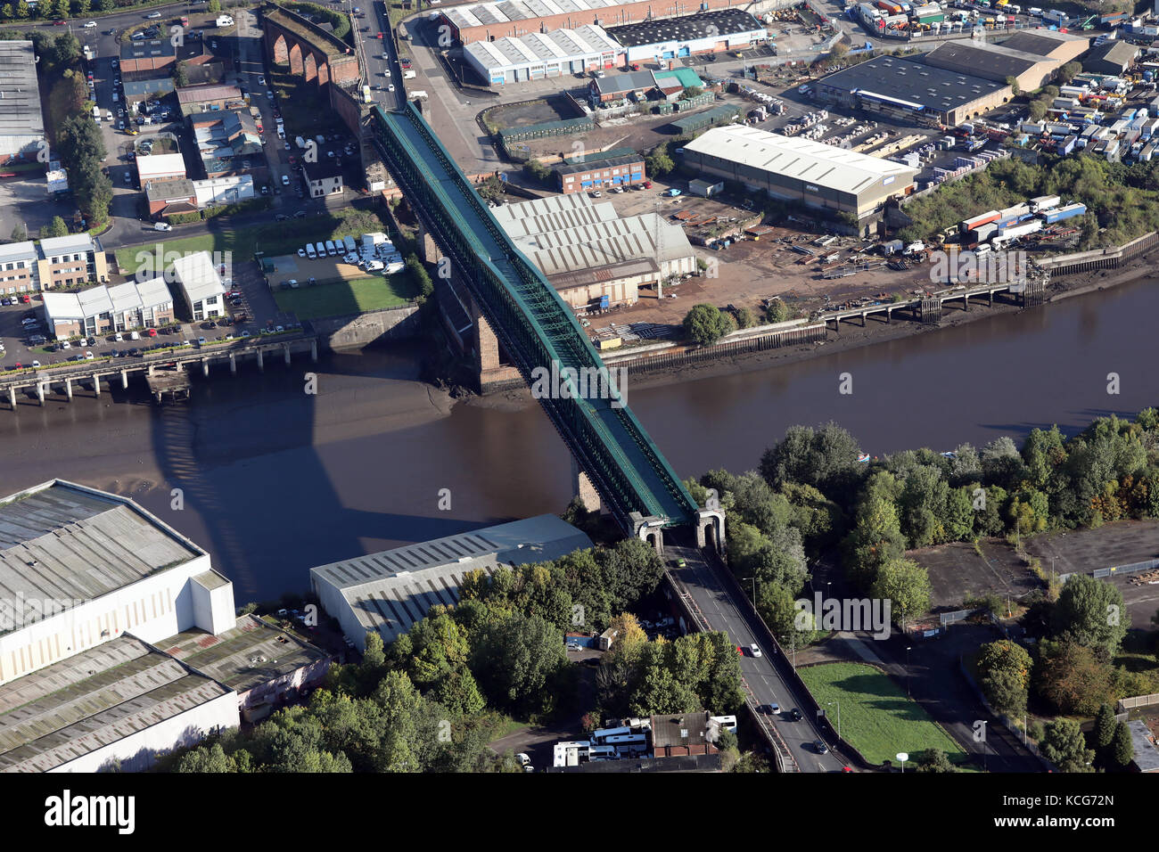 aerial view of the Queen Elizabeth Bridge in Sunderland, UK Stock Photo
