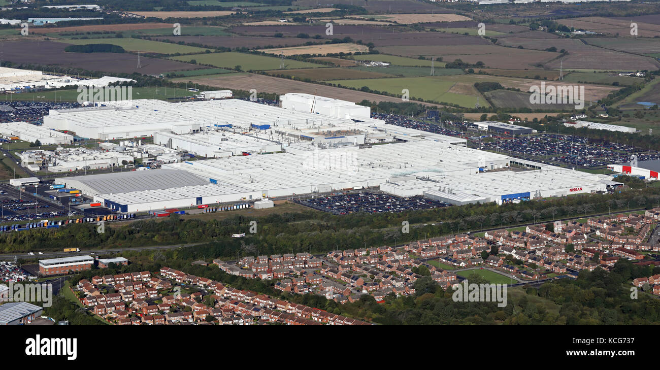 aerial view of the Nissan car production factory at Sunderland, UK Stock Photo