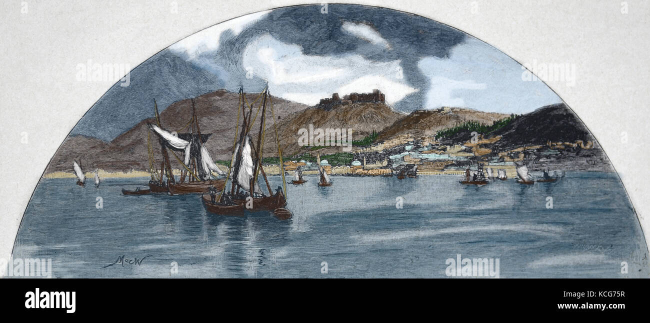 Turkey. Izmir (Smyrna). Engraving,19th century. Color. Stock Photo