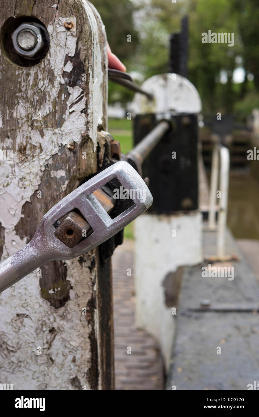 Lock key handle windlass canal boating Oxford Canal Oxfordshire England Stock Photo