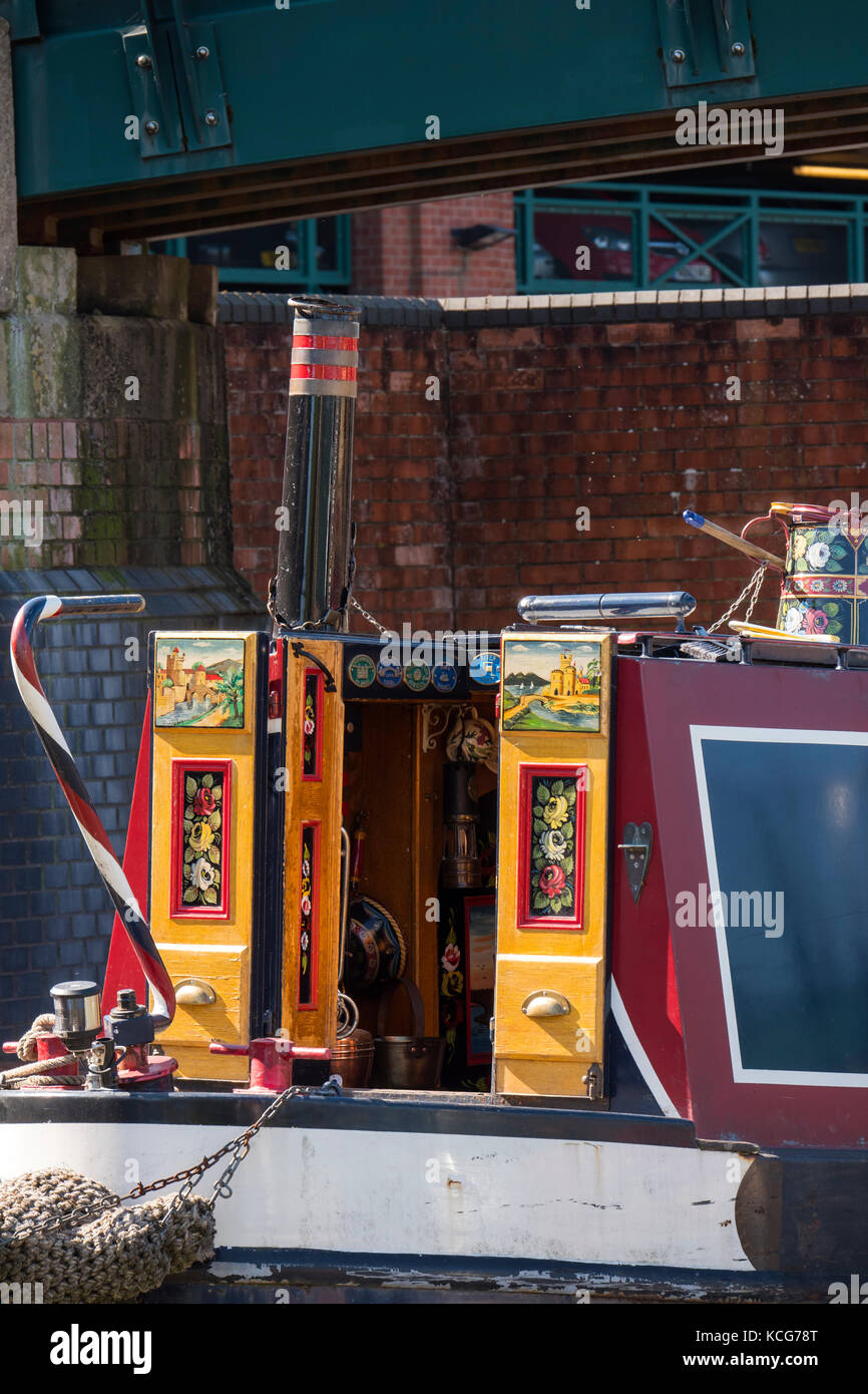 Details of a Canal boat on the Oxford Canal Oxfordshire England Stock Photo