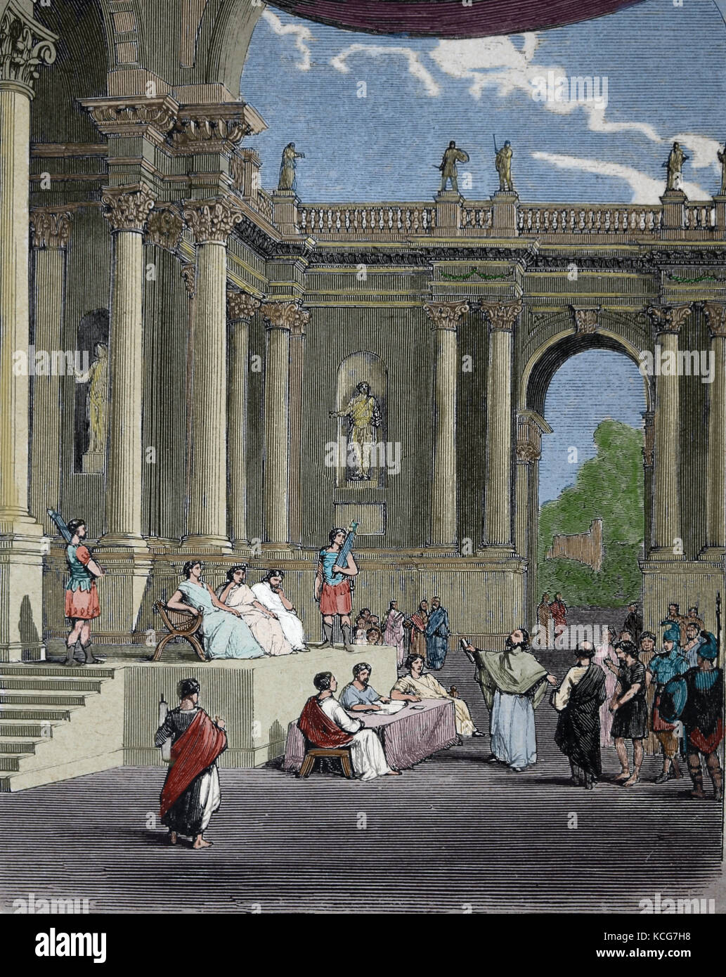 Roman Praetorium or Palace of Pontius Pilates, Roman prefect of Judea, Jerusalem. Engraving, 1890. Color. Stock Photo