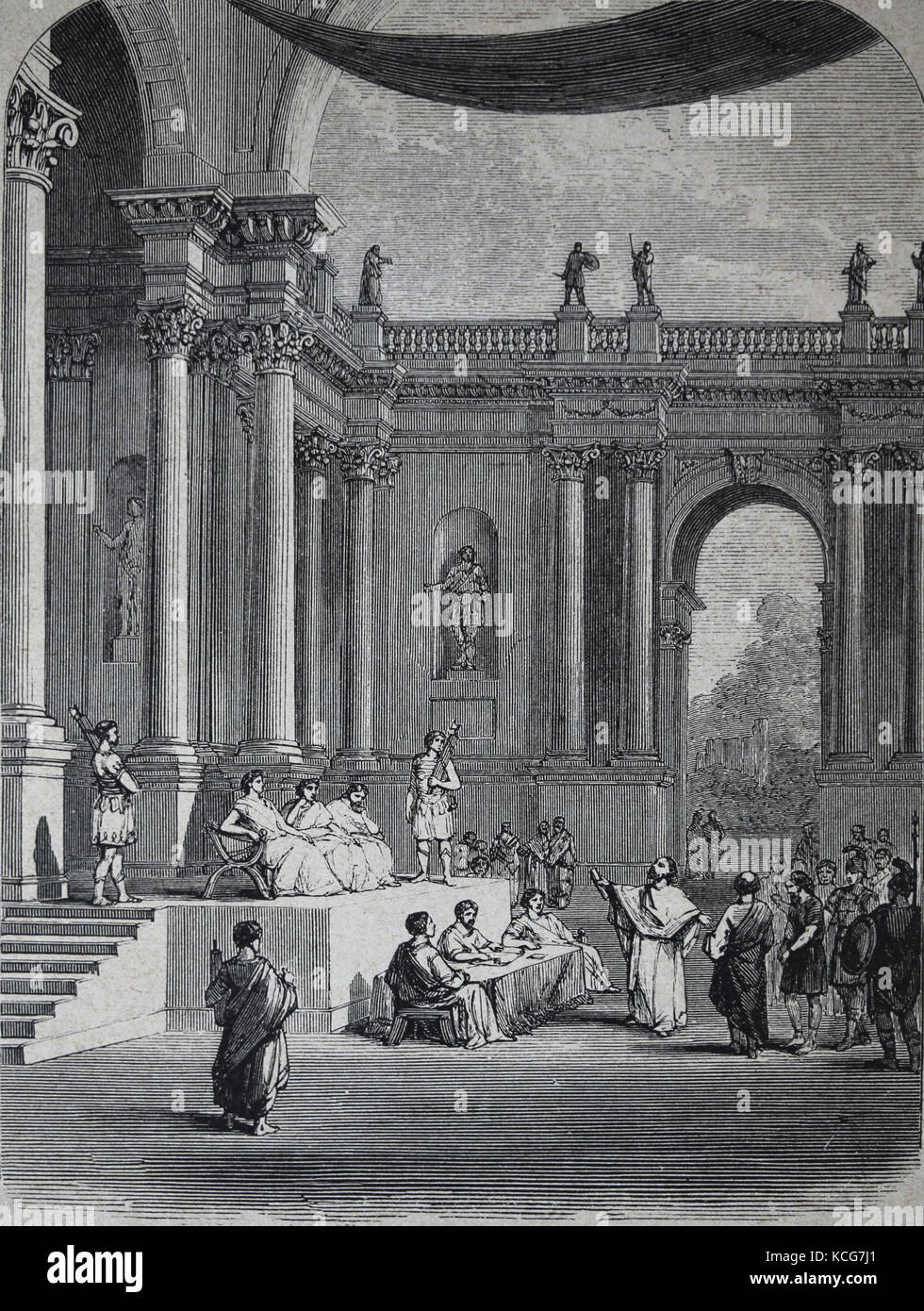 Roman Praetorium or Palace of Pontius Pilates, Roman prefect of Judea, Jerusalem. Engraving, 1890. Stock Photo