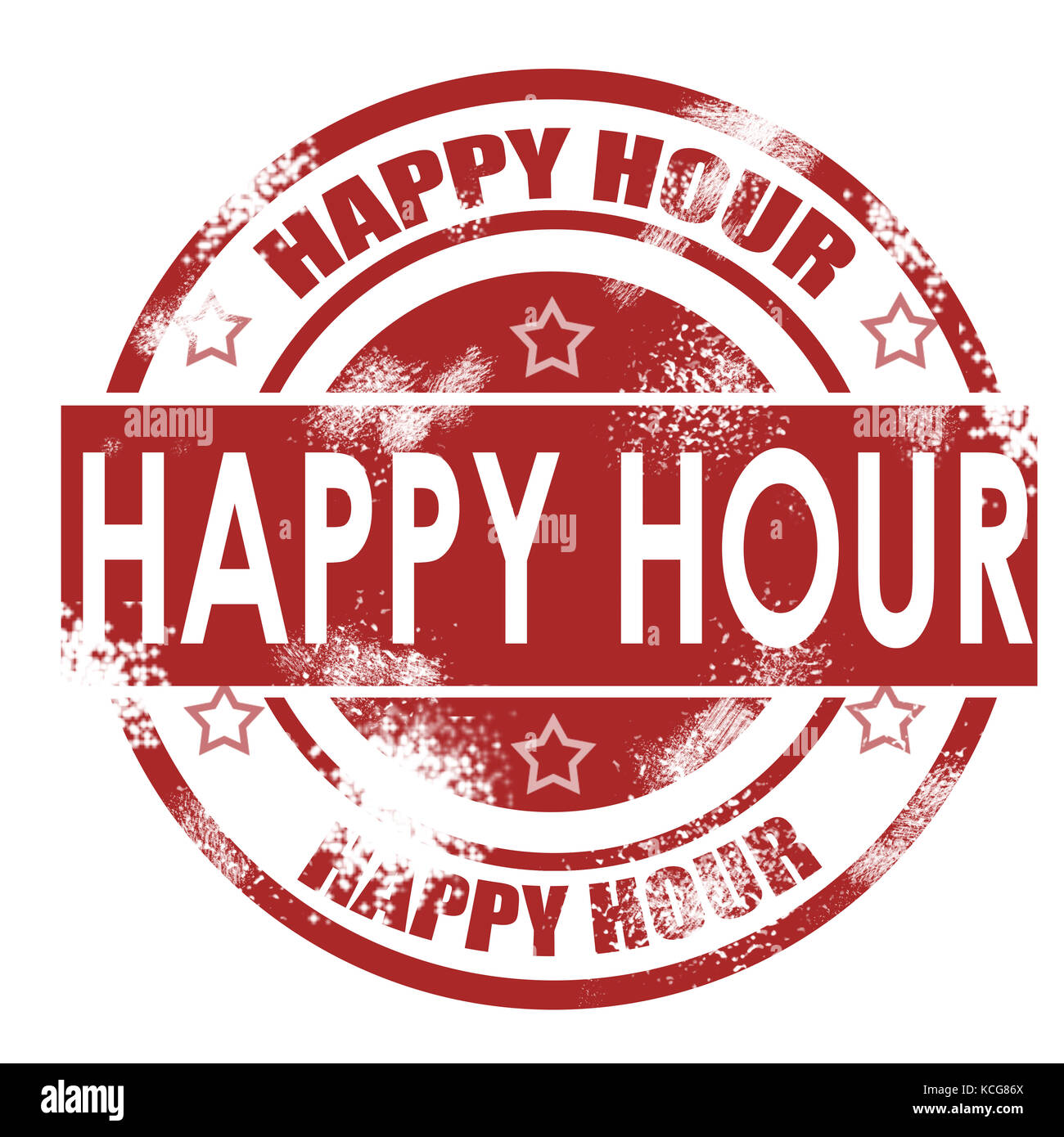 Happy hour grunge retro red isolated ribbon stamp image with hires rendered artwork that could