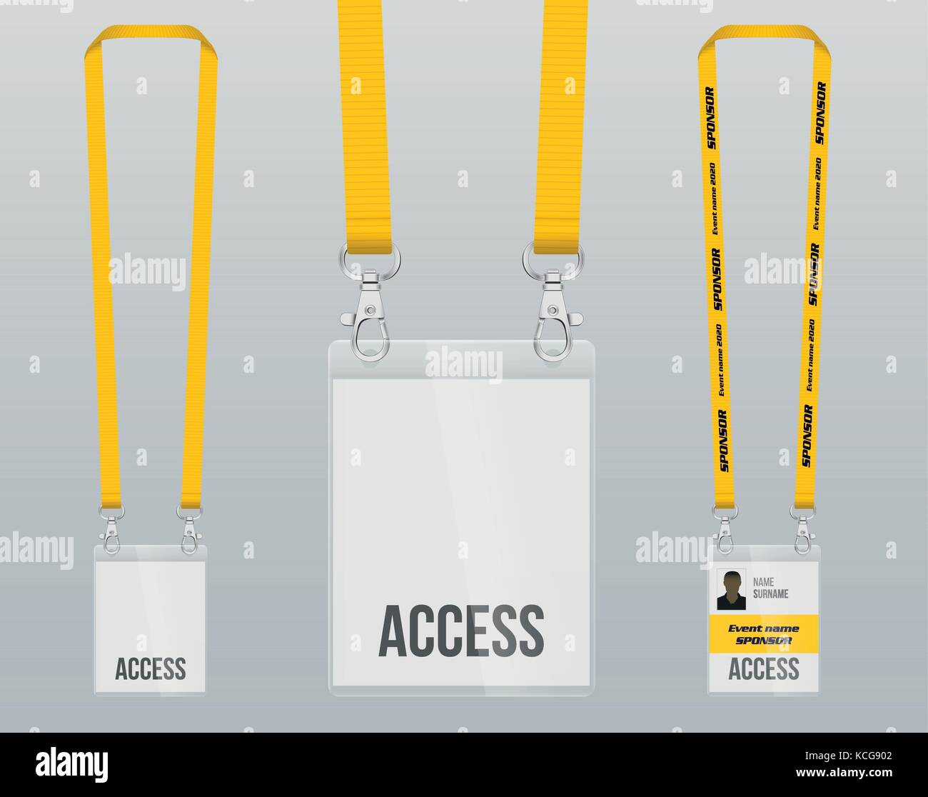 Set of lanyard and badge. Design example vip pass. Template vector