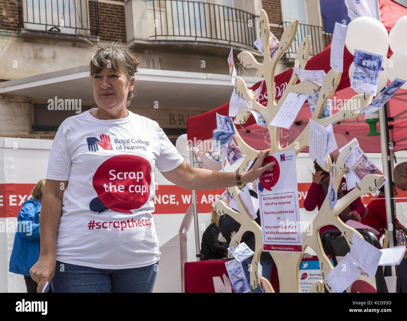Nurses manning the Scrap the Cap RCN stand  in Exeter  July 17 Stock Photo