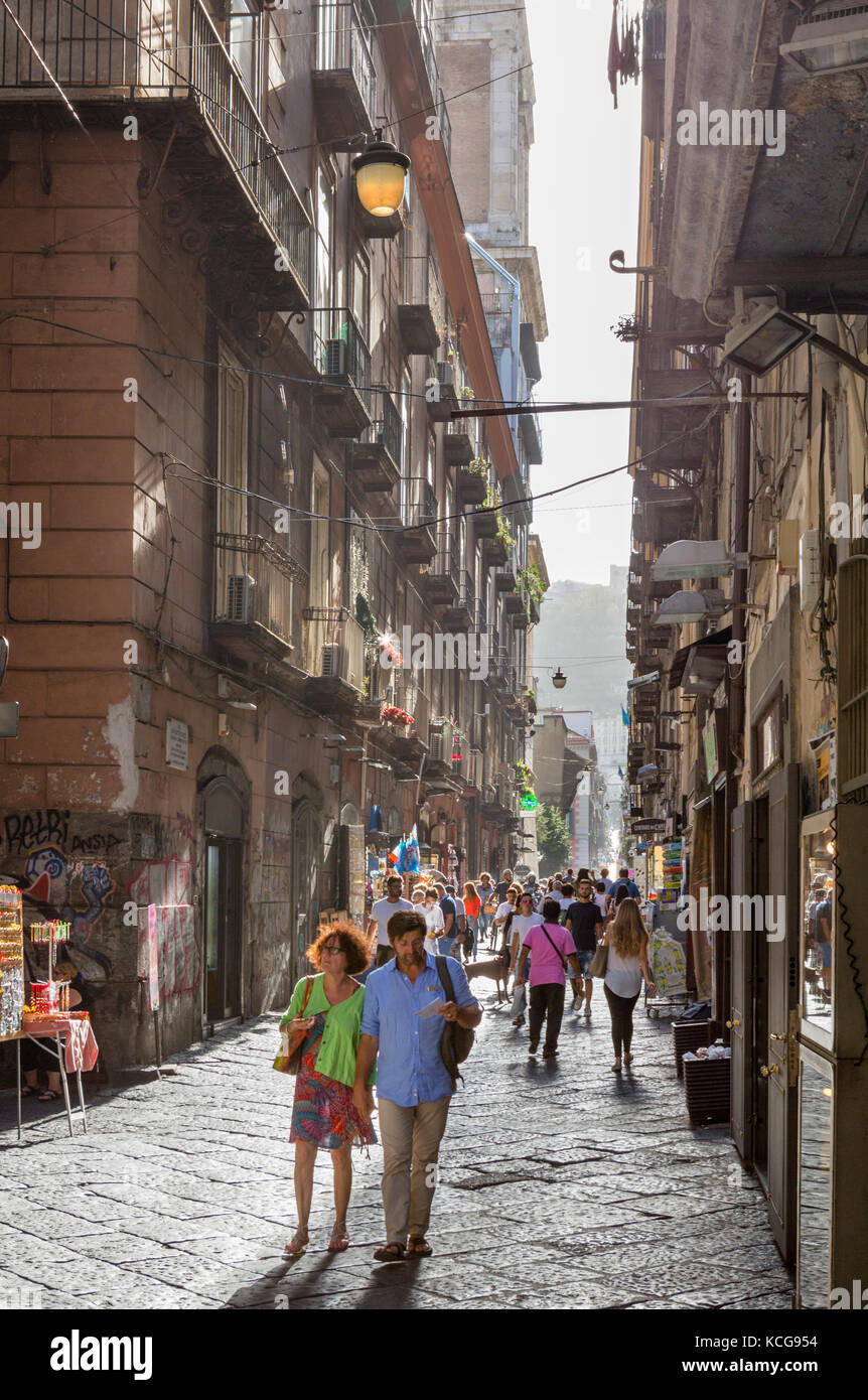 Narrow street in the historic centre (Centro Storico), Naples, Italy Stock Photo