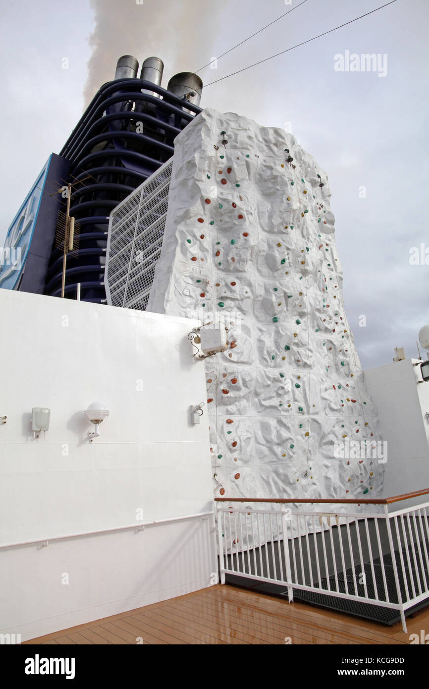 climbing wall on the Norwegian Pearl cruise ship, USA Stock Photo