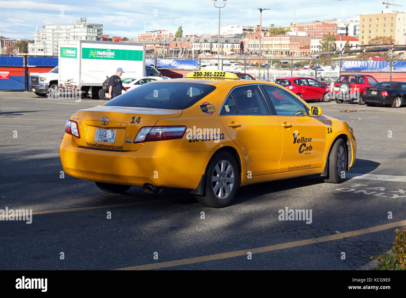 yellow cab Victoria BC, Canada Stock Photo