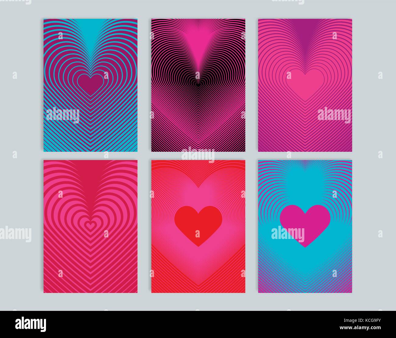 Set of cards with background illustration of heart. Modern line design ...