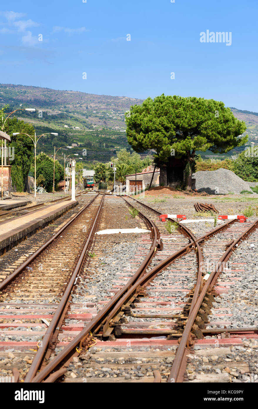 circumetnea railway line in sicily, italy Stock Photo