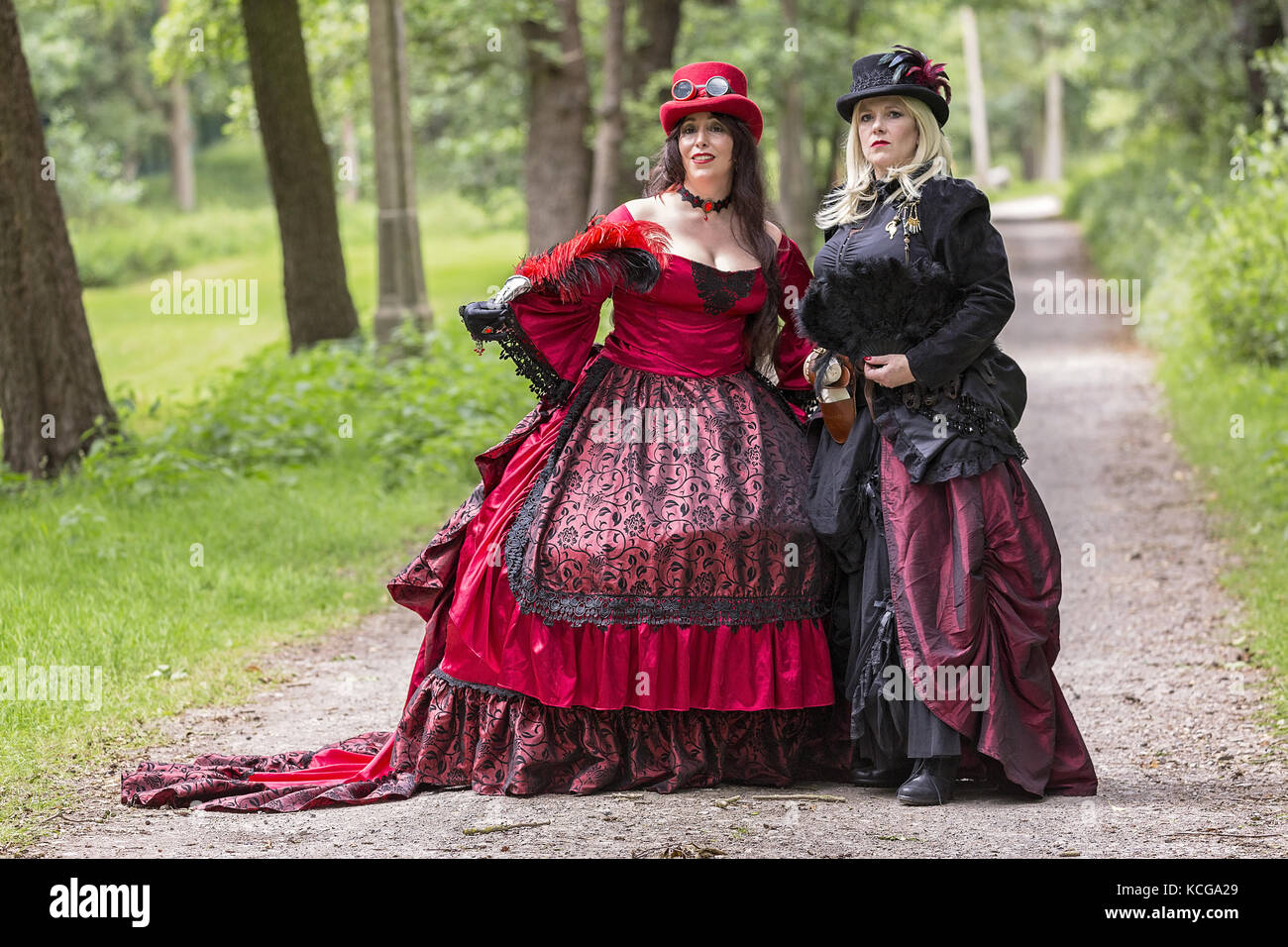 Two steampunk ladies in Victorian dress Stock Photo