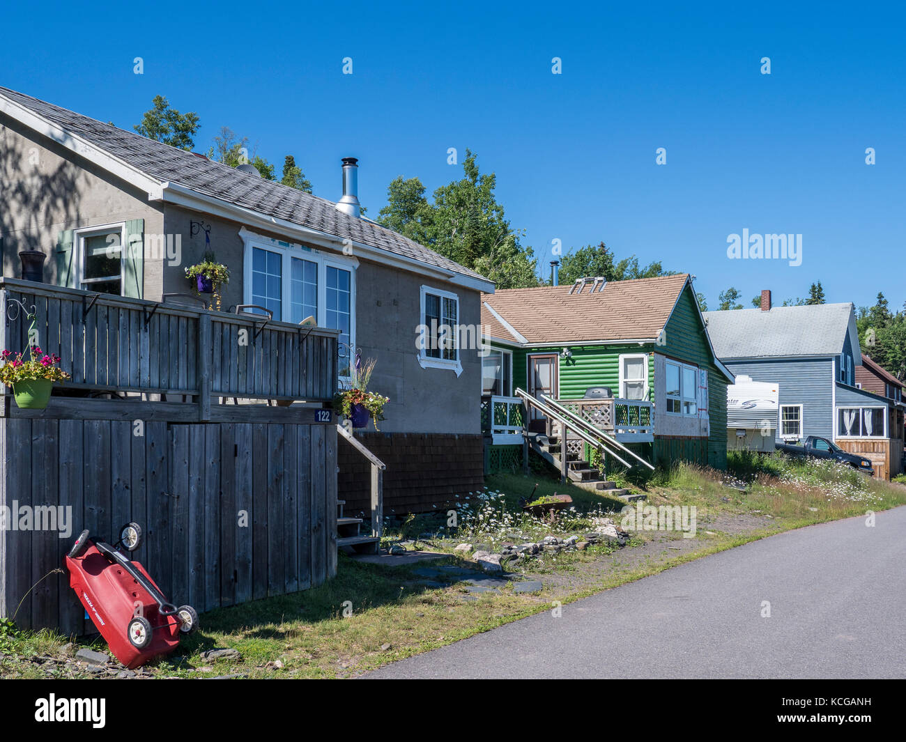 Homes, Silver Islet on the Sibley Peninsula, Lake Superior, Ontario, Canada. Stock Photo
