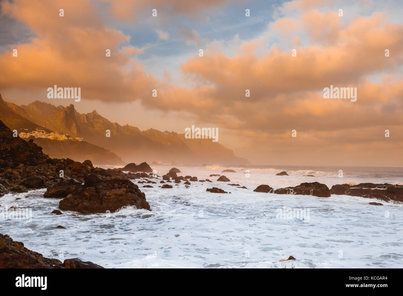 Beautiful sunset over Atlantic Ocean Tenerife island Stock Photo