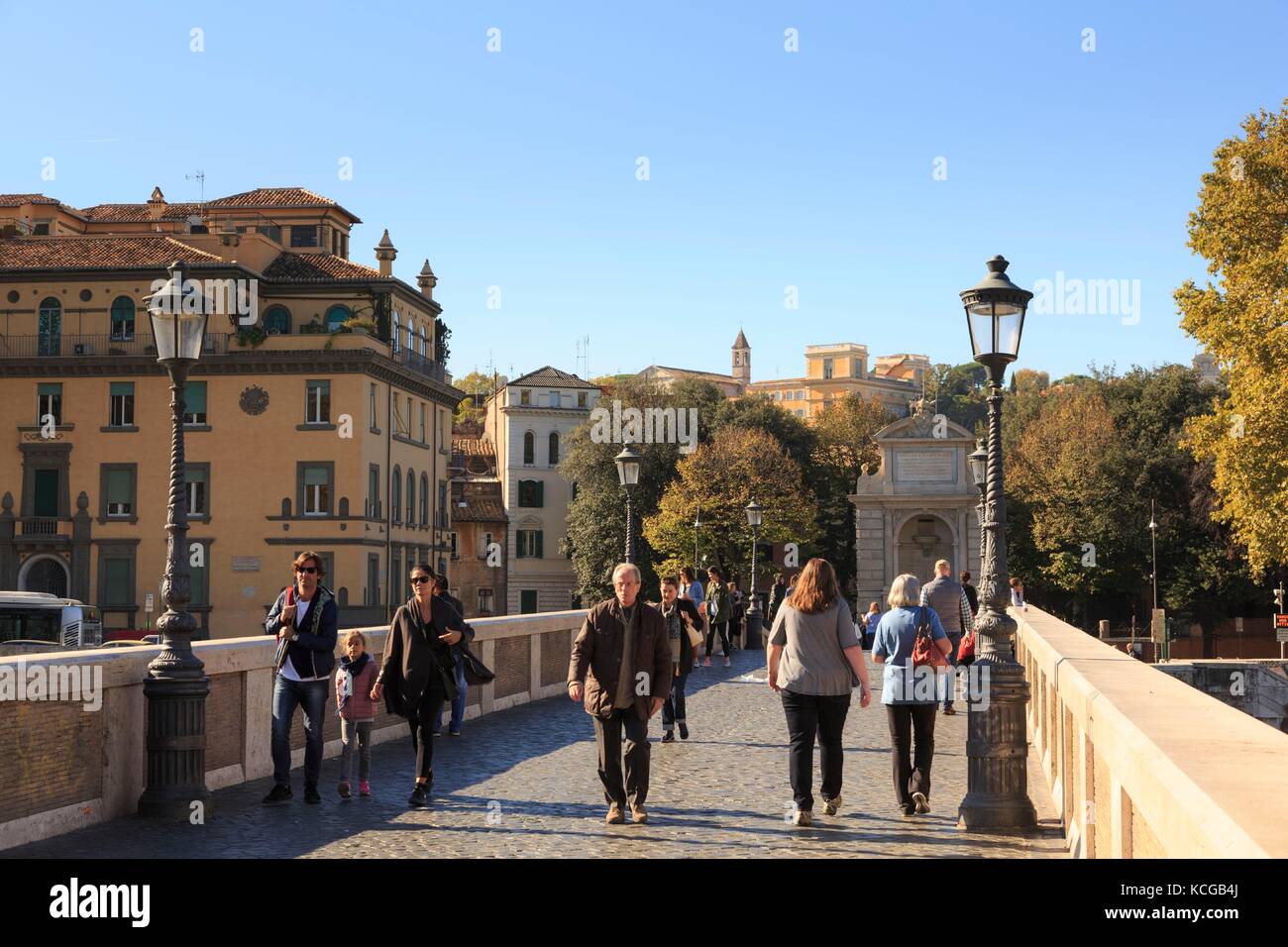 Ponto Sisto Bridge in Trastevere neighborhood, Rome, Italy. Stock Photo