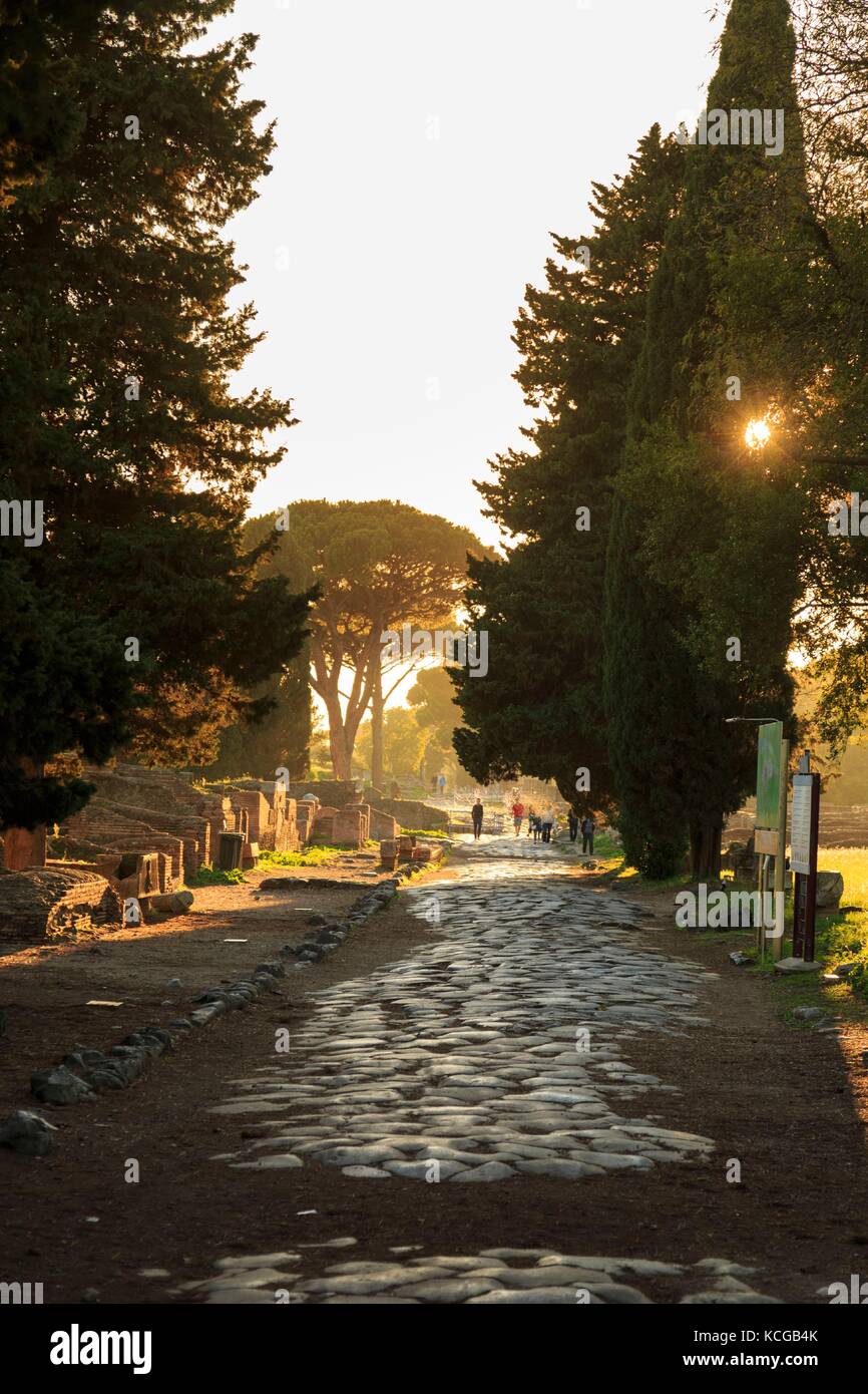 Roman road, Ostia Antica ruins, near Rome, Italy Stock Photo - Alamy