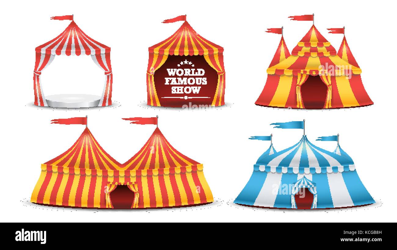 Circus Tent Set Vector. Multicolored Funfair, Carnival Holidays Concept ...