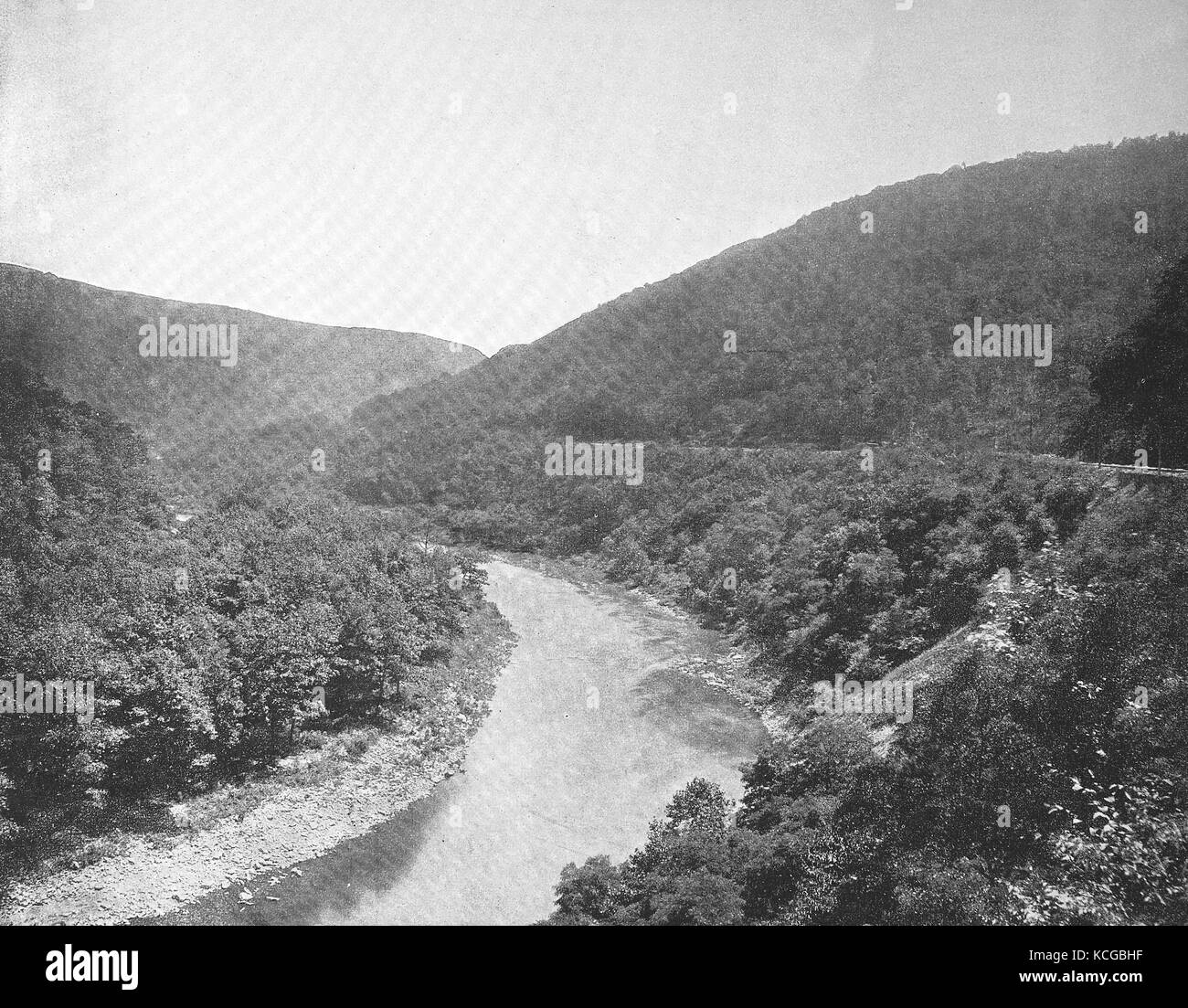 United States of America, landscape on the Pennsylvania railroad, mountains, valley and river along the route, Alleghany Mountains, digital improved reproduction of a historical photo from the (estimated) year 1899 Stock Photo