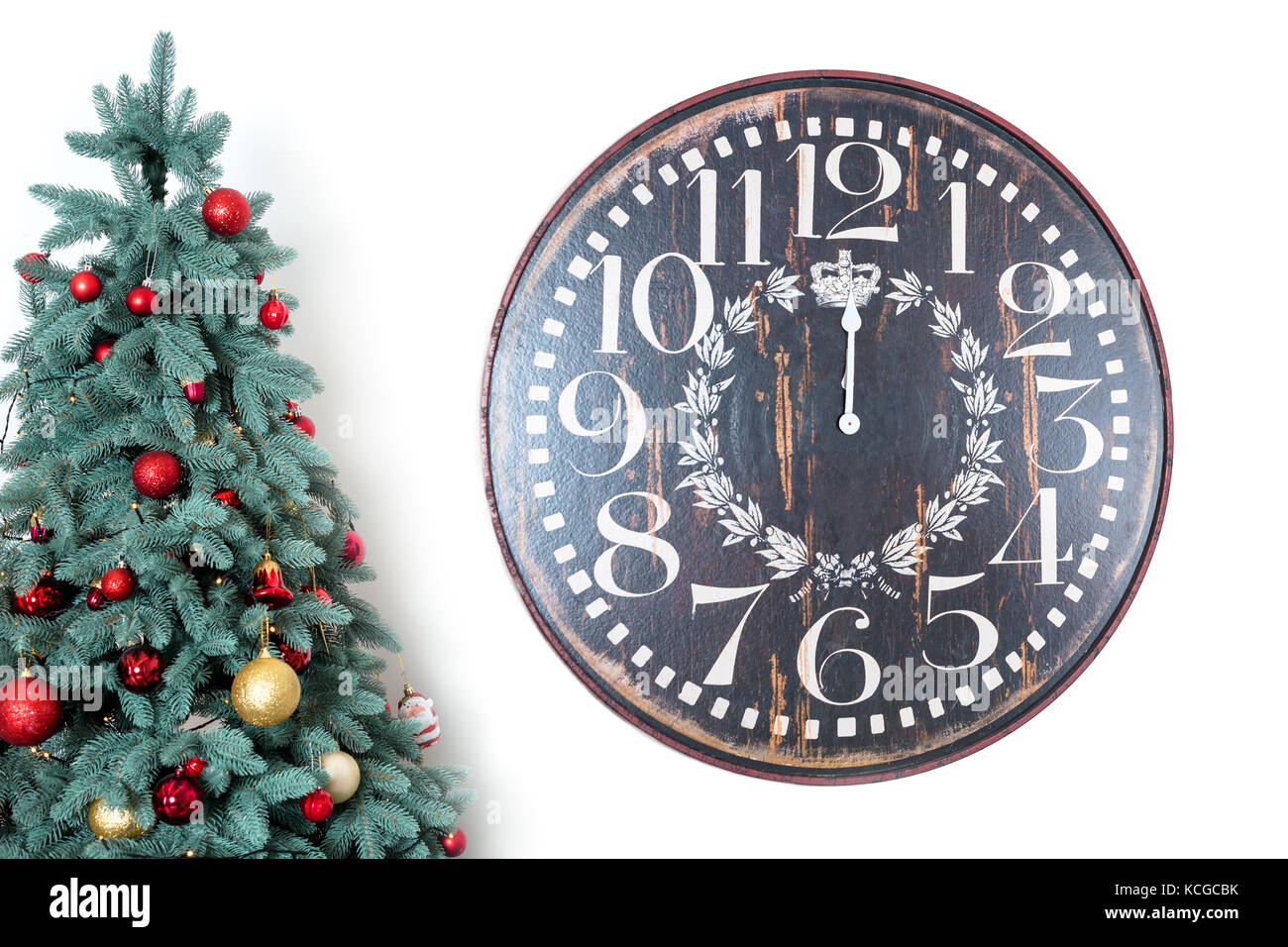 Christmas background. Winter holidays background with clock and