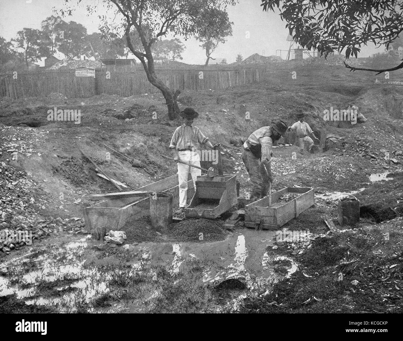 United States of America, Men looking for gold, gold prospector, gold digger in California, digital improved reproduction of a historical photo from the (estimated) year 1899 Stock Photo