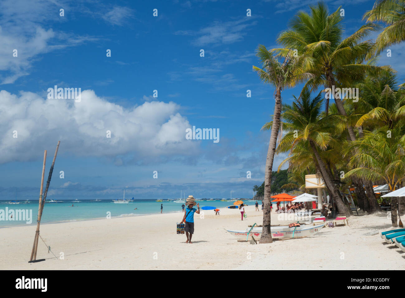 White Beach Boracay, with white sand and palm trees, White Beach Boracay, Philippines Asia Stock