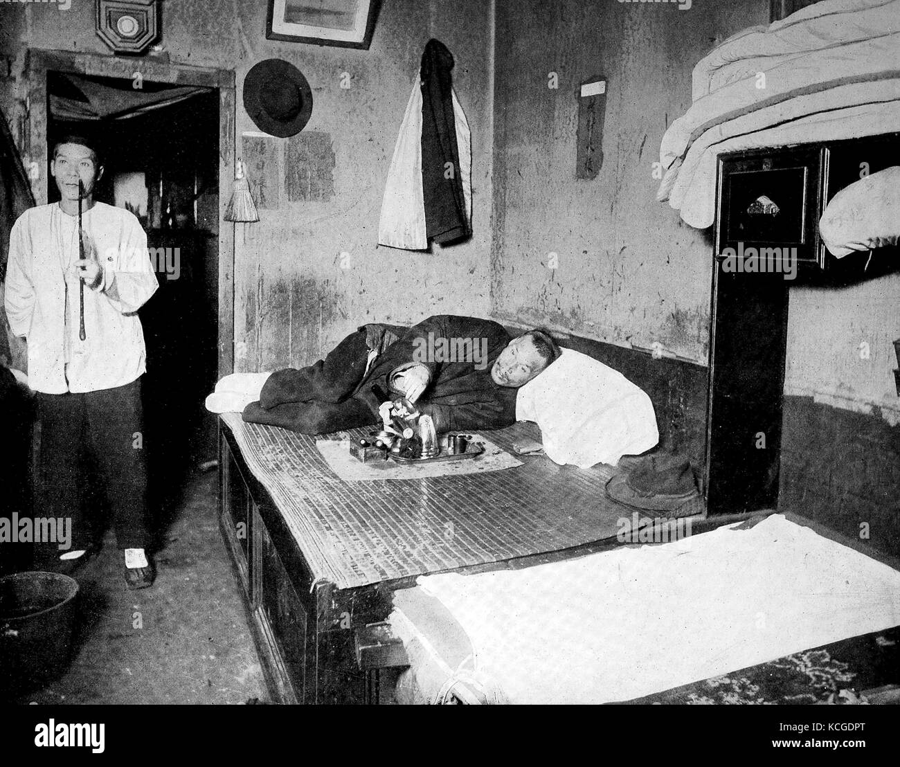 United States of America, opium cave, opium addicts in the Chinese quarter of San Francisco, digital improved reproduction of a historical photo from the (estimated) year 1899 Stock Photo
