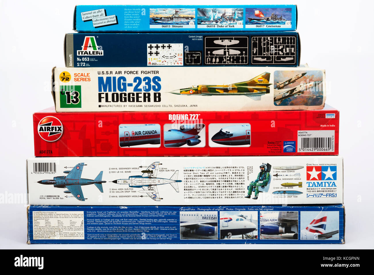 Boxes of plastic model aircraft kits Stock Photo
