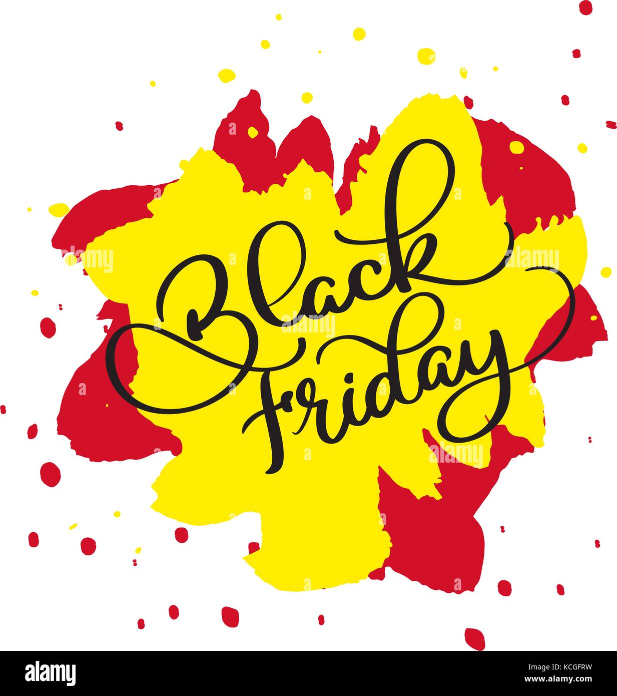 Black Friday calligraphy text on yellow and red abstract colorwater ...