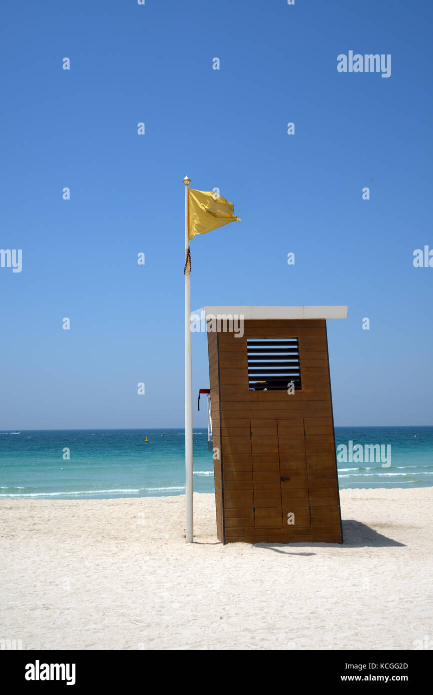 Lifeguard station on a deserted beach in Dubai, United Arab Emirates Stock Photo