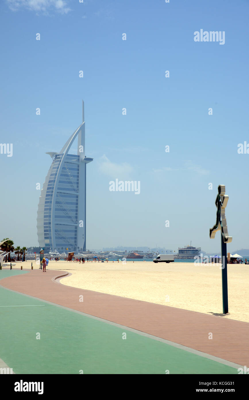 Running track along the ocean in Dubai, United Arab Emirates, next to the Burj Al-Arab luxury hotel Stock Photo