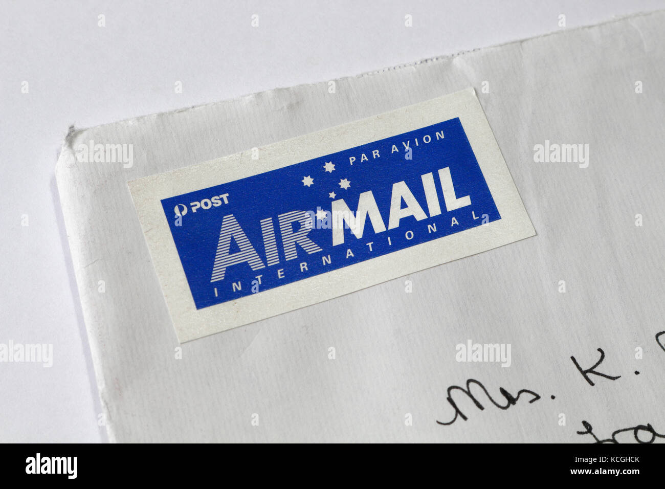 Airmail sticker on mail envelope Stock Photo Alamy