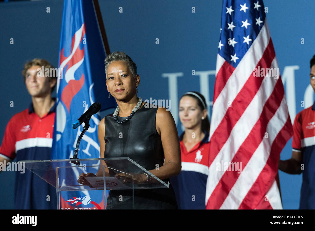 Katrina Adams CEO of USTA at the 2017 US Open Tennis Championships. Stock Photo