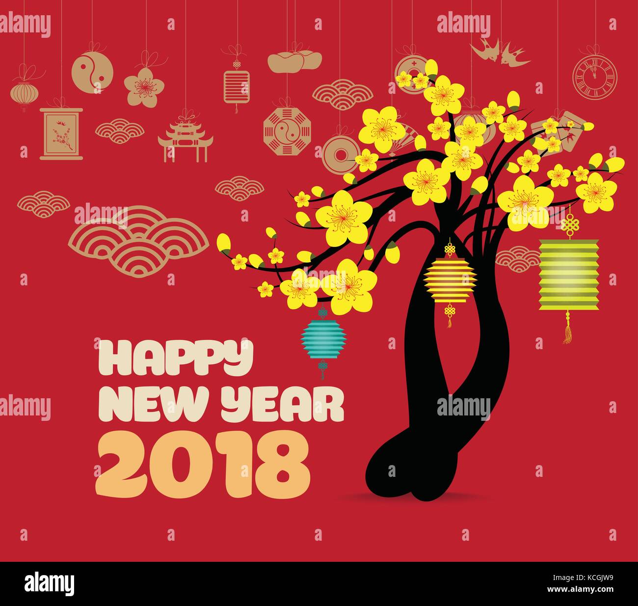 Chinese new year with blossom and icon element Stock Vector