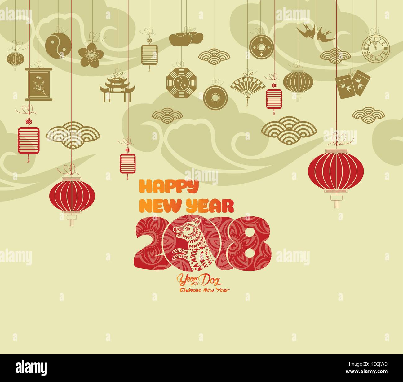 Oriental Happy Chinese New Year 2018. Year of the dog Stock Vector