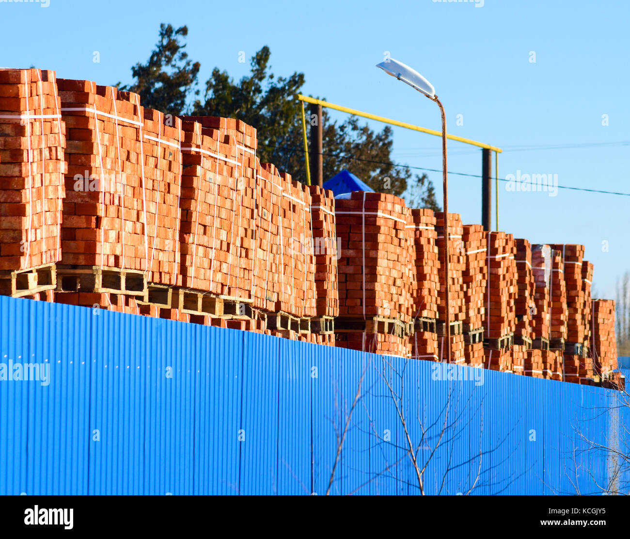 Racking Brickwork Red bricks stacked into cubes. Warehouse bricks. Storage brickworks ...